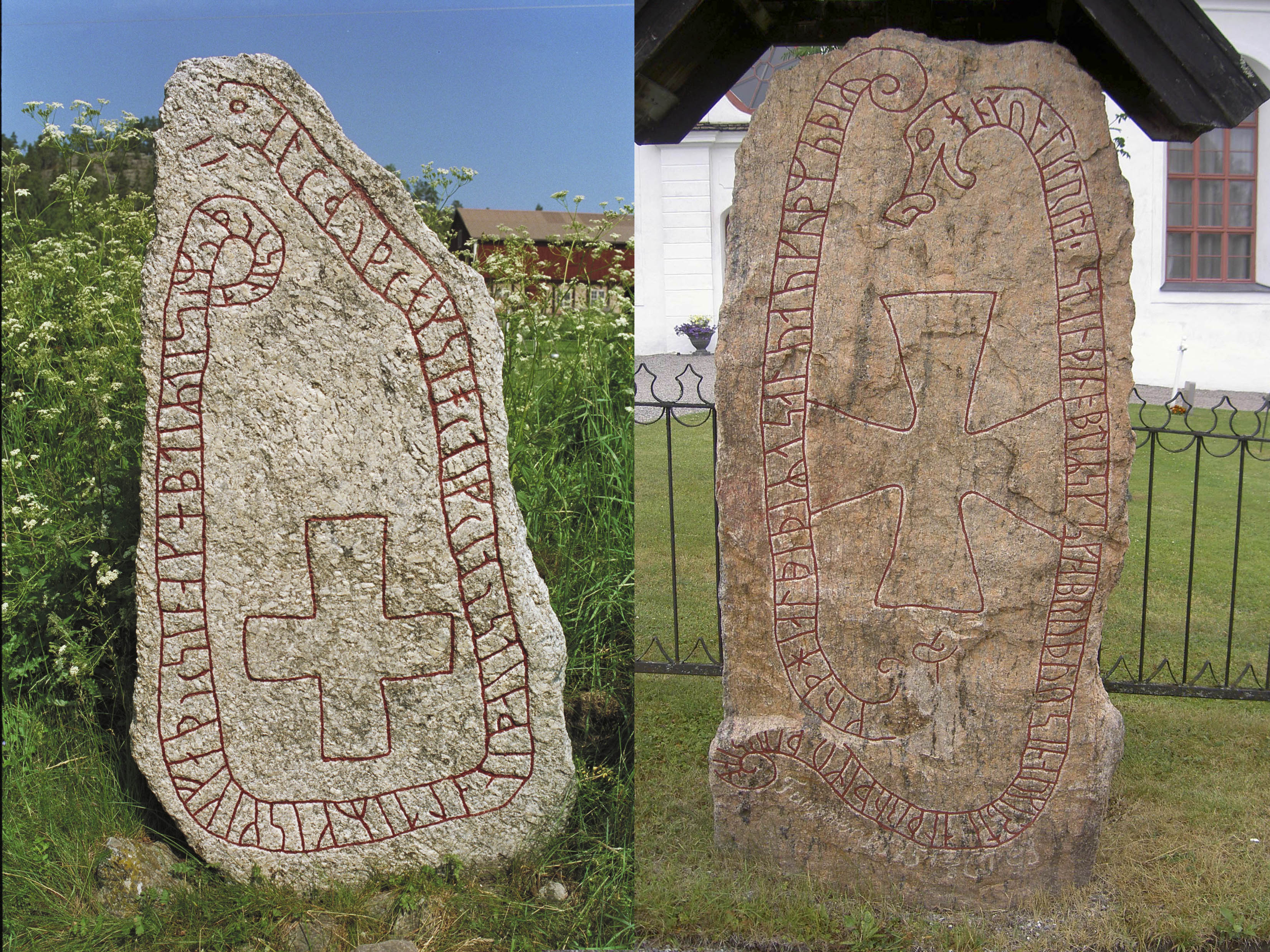 Två runstenarna. En finns vid Berga och en finns vid Attmar. De enda två runinskrifter i världen där kvinnonamnet Altrud förekommer.
