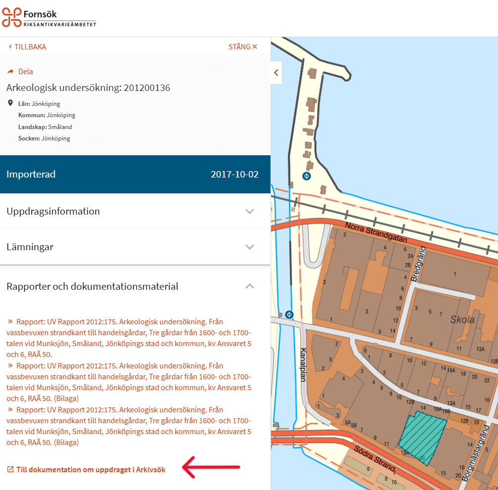 Ett vitt sökfält och en kartbild över stadsmiljö.